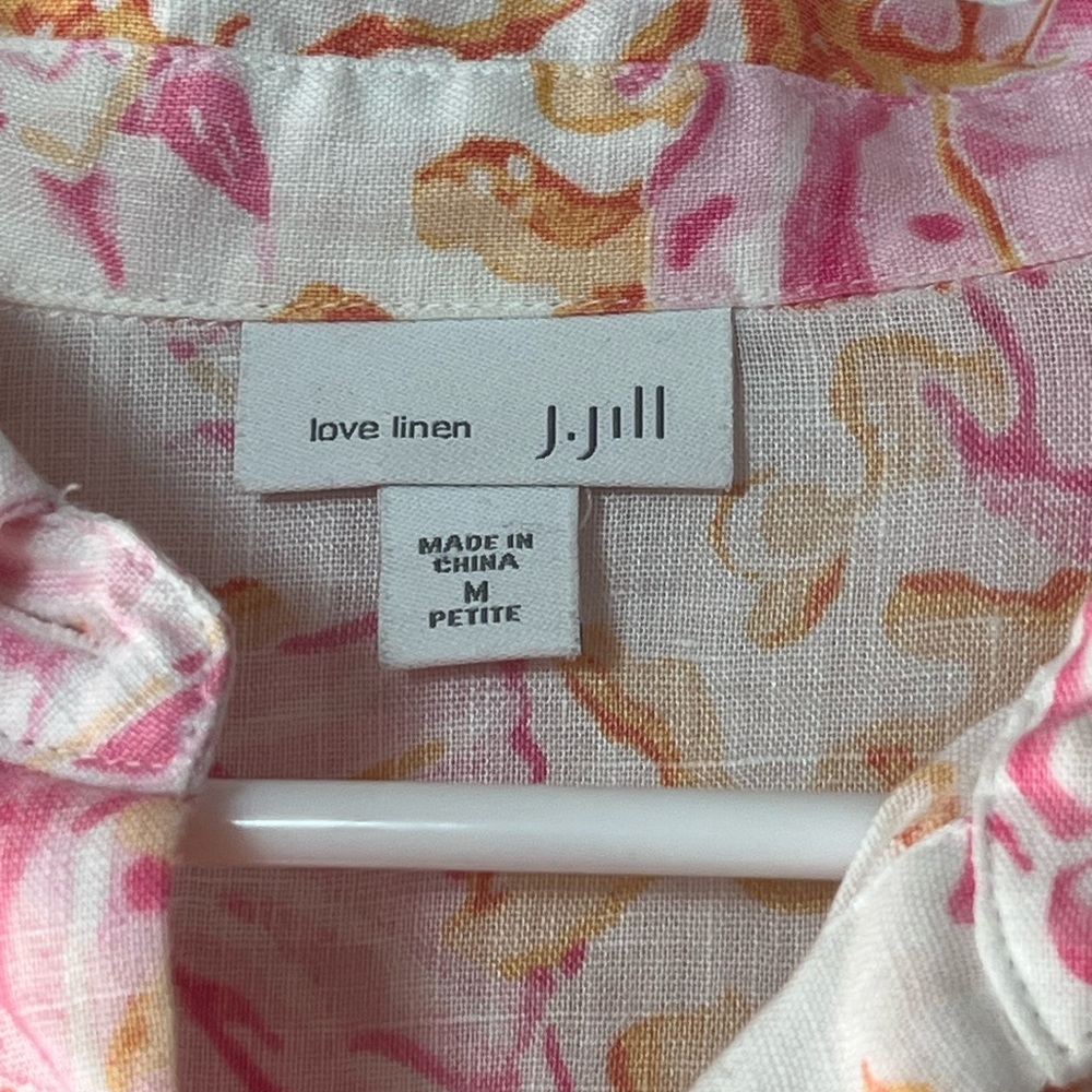J. Jill Pink and Orange Love Linen Shirt MedP Sea Turtle and Coral Pink Orange - Picture 3 of 7